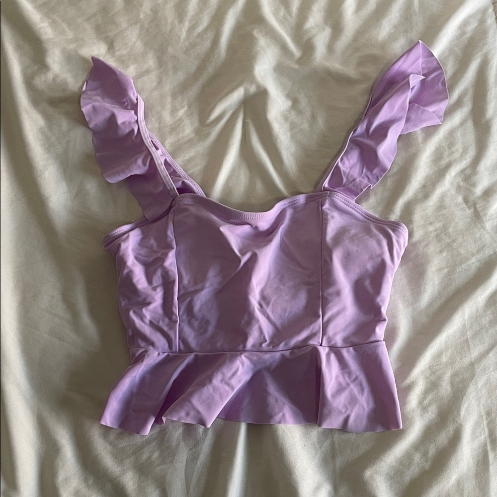 Lavender Ruffle Strap Women's Swim Top